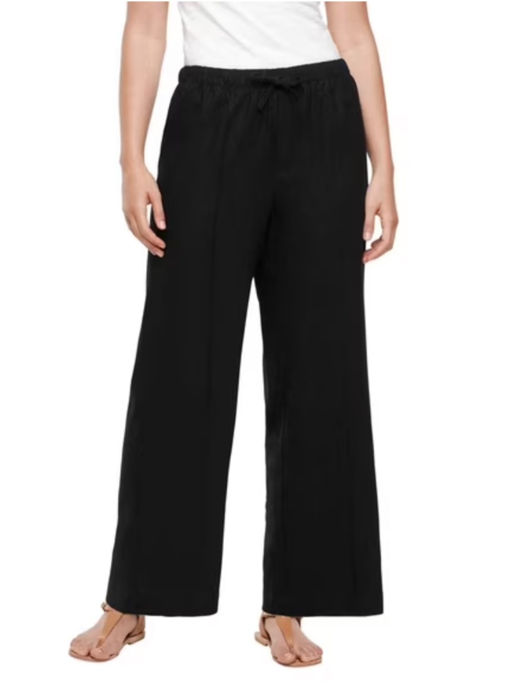 GAP Linen Blend Wide Leg Pull On Drawstring Pants